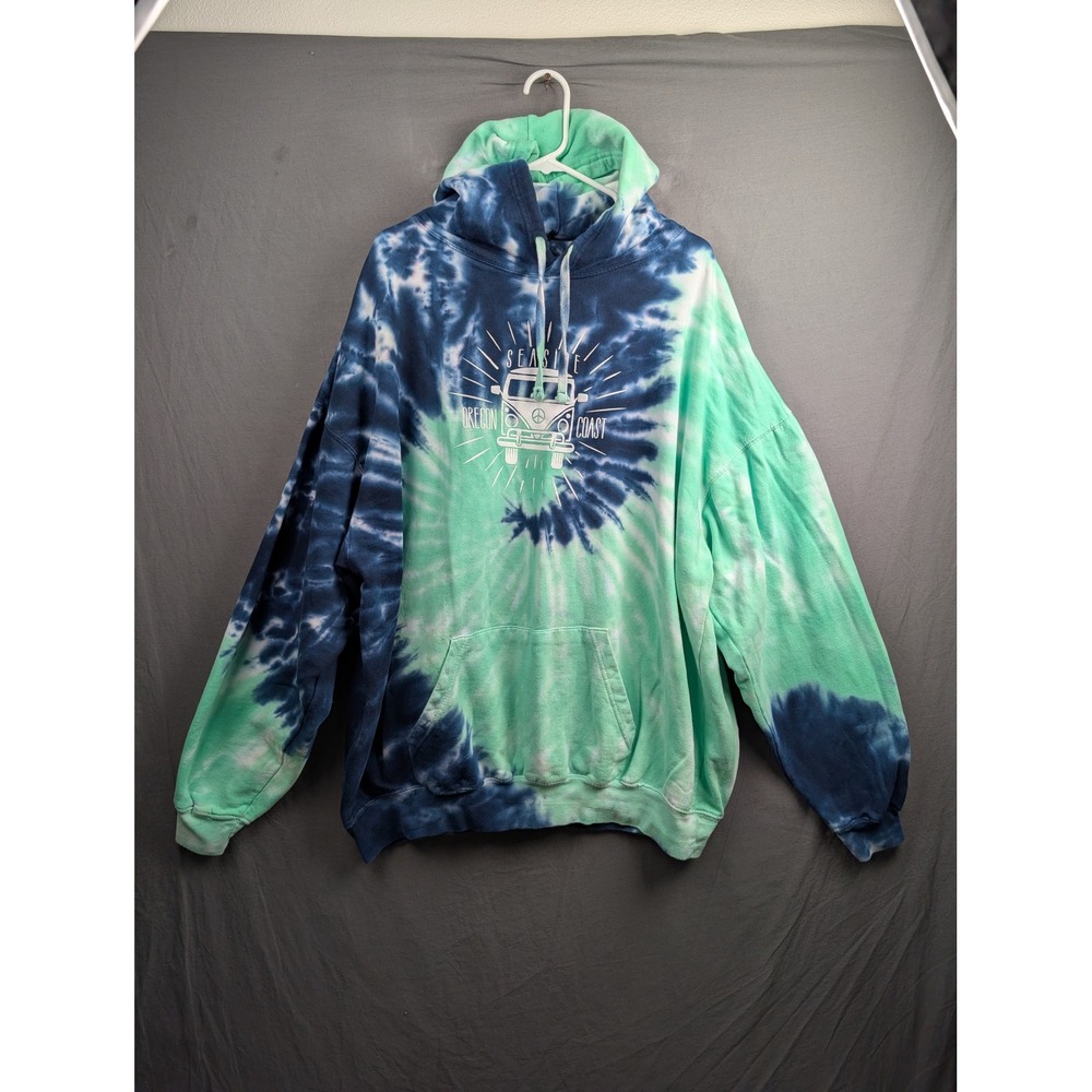 Dreamsicle Seaside Oregon Coast Tie Dye Hoodie 3XL Blue Green VW Bus Graphic